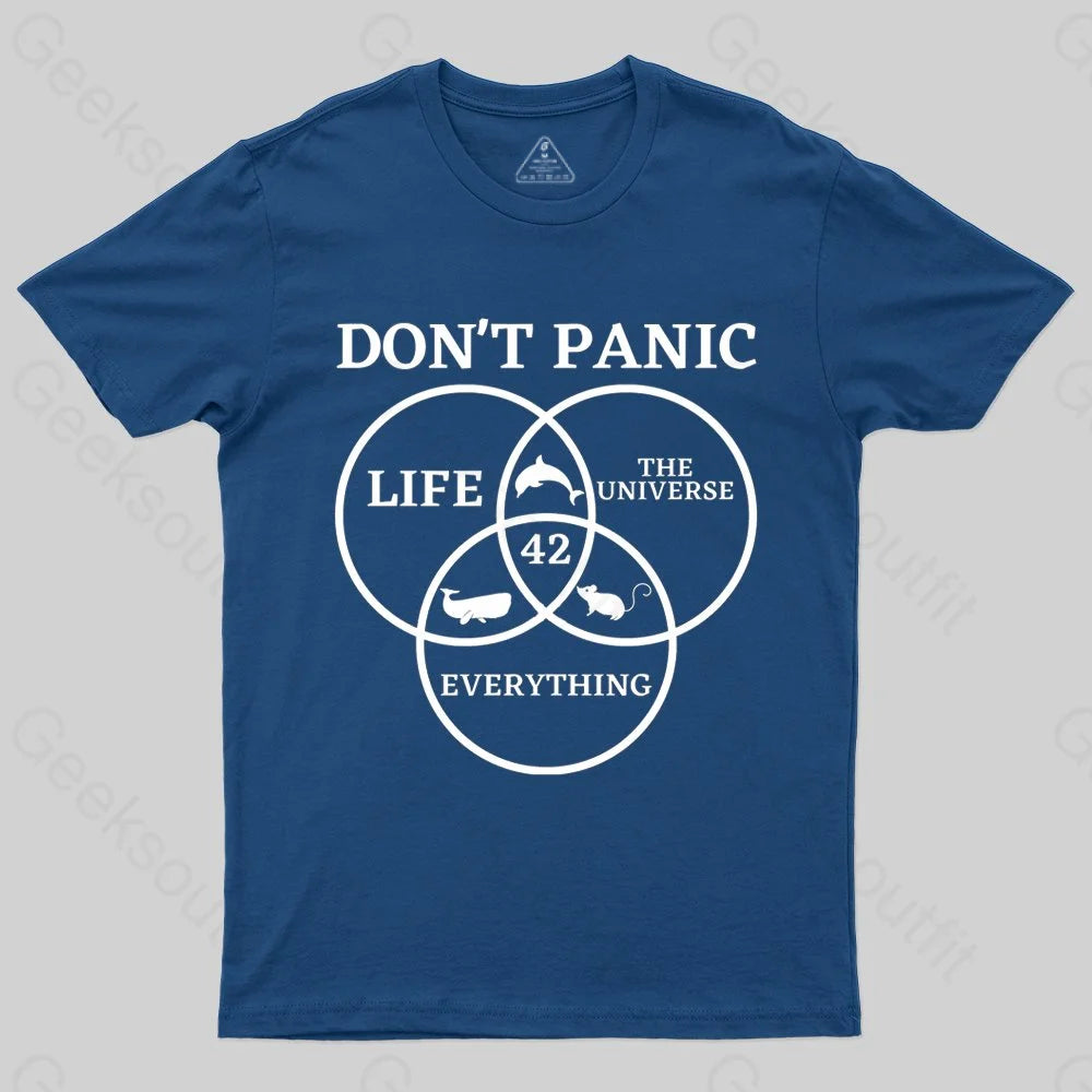 42 Answer to Life Universe and Everything Don't Panic T-Shirt