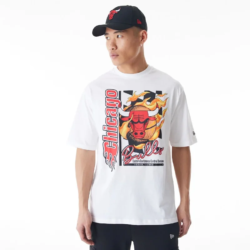 Chicago Bulls NBA Flame Print White Oversized T-Shirt