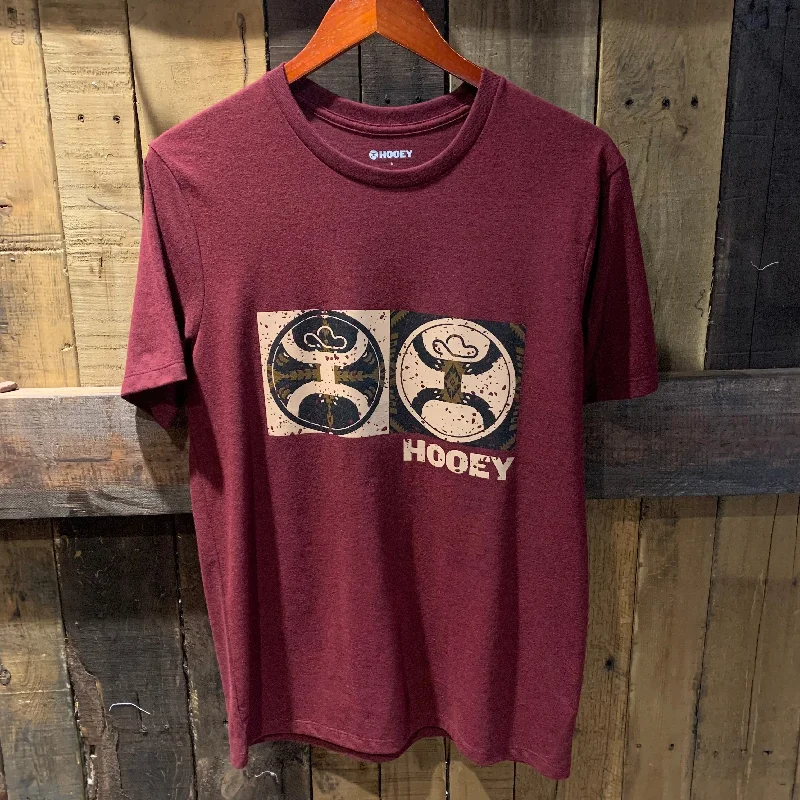 Hooey Men's "2.0 Block" Cranberry Heather Crew Neck Short Sleeve T-Shirt