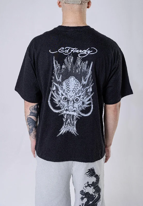 Mens Dragons-Back Tonal T-Shirt - Black