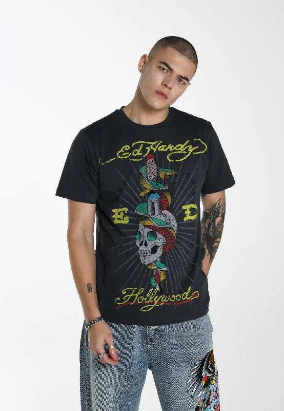 Mens Hollywood-Snake T-Shirt - Black