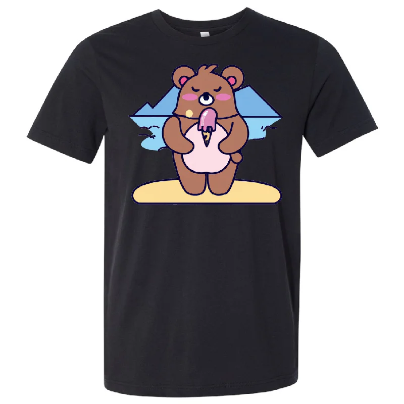 Kawaii Grizzly Bear Eating Ice Cream Asst Colors Mens Lightweight Fitted T-Shirt/tee