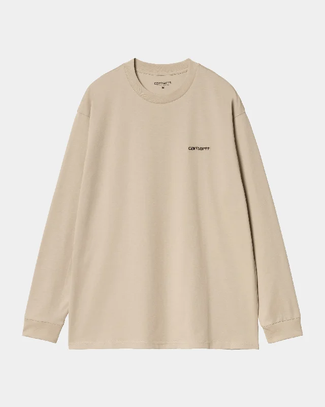 Script Embroidery Long Sleeve T-Shirt | Wall / Black