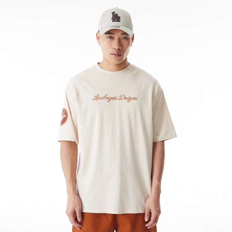 LA Dodgers MLB Tartan Infill Light Beige Oversized T-Shirt