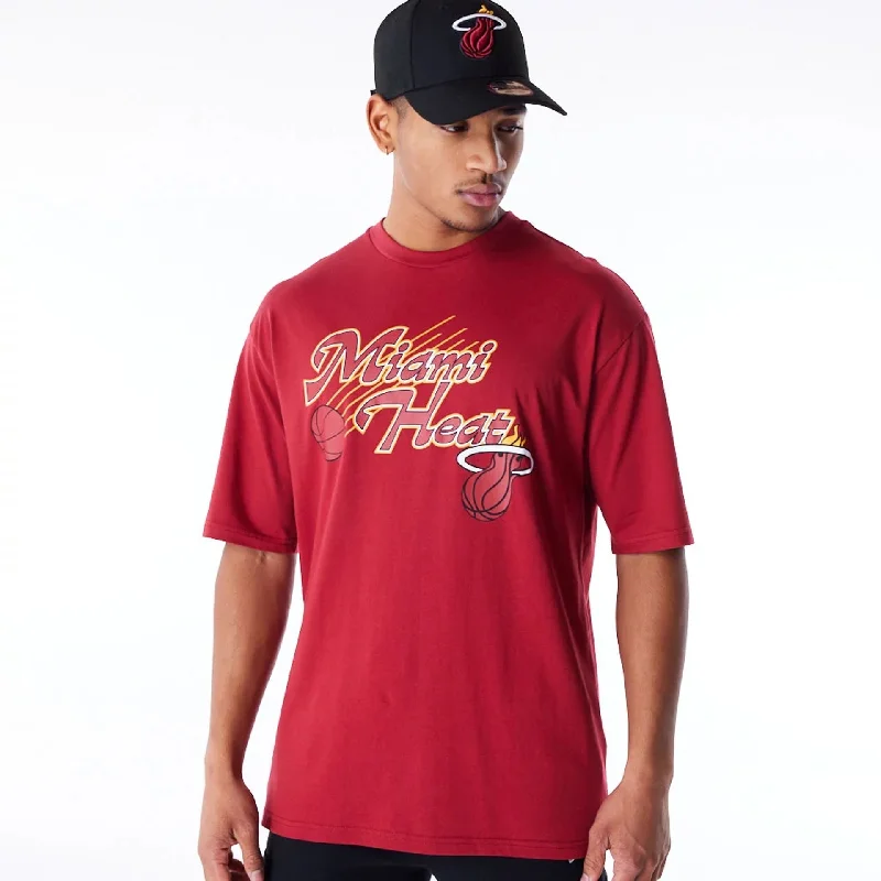 Miami Heat NBA Script Dark Red Oversized T-Shirt