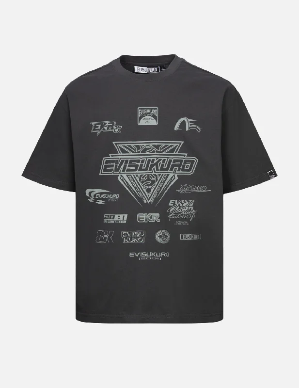 Multi Logo Print Regular Fit Racing T-Shirt