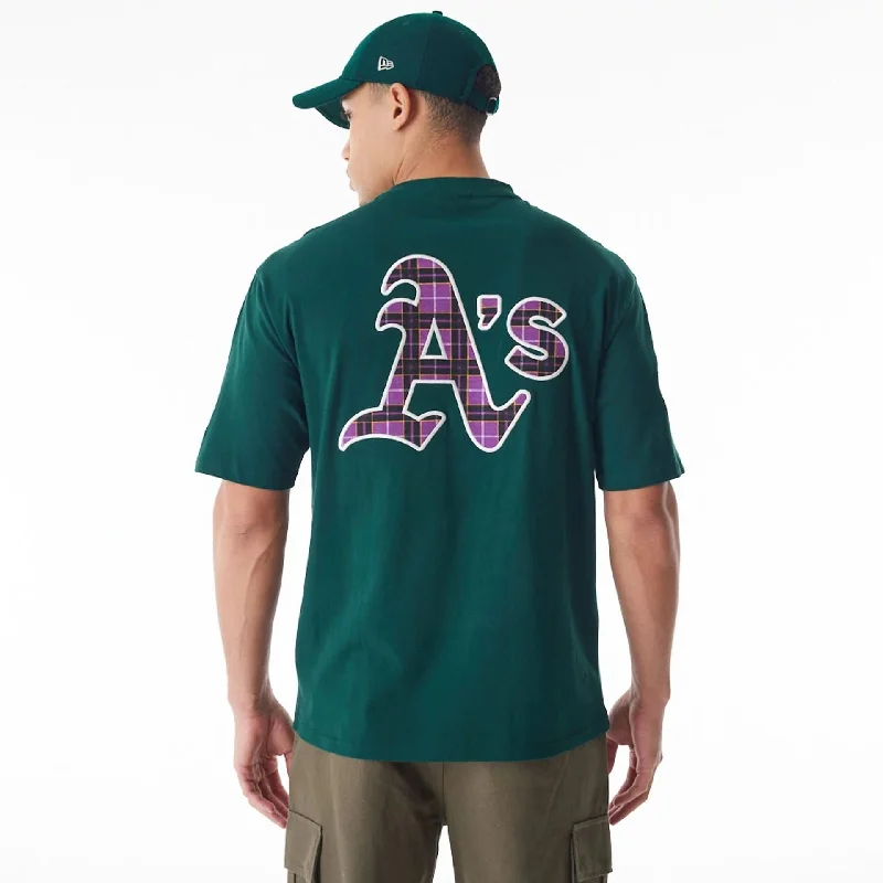 Oakland Athletics MLB Tartan Infill Dark Green Oversized T-Shirt