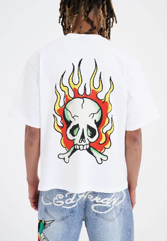 Mens Skull-Flame T-Shirt - White