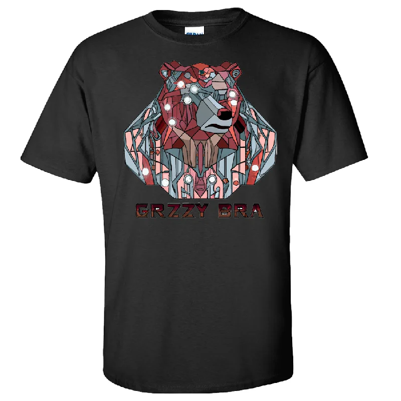 Stained Glass Cyborg Grizzly Bear GRZZY BRA Asst Colors T-shirt/tee