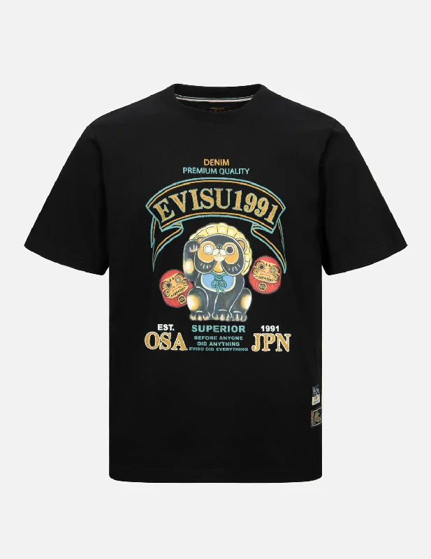 Tanuki and Daruma Print Regular Fit T-Shirt