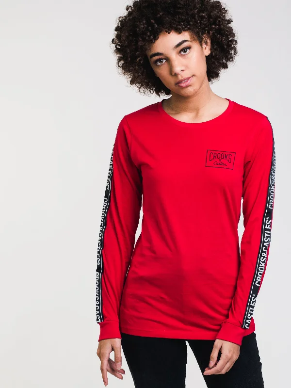 WOMENS LOGO CROOKS LONG SLEEVE T-SHIRT - RED - CLEARANCE