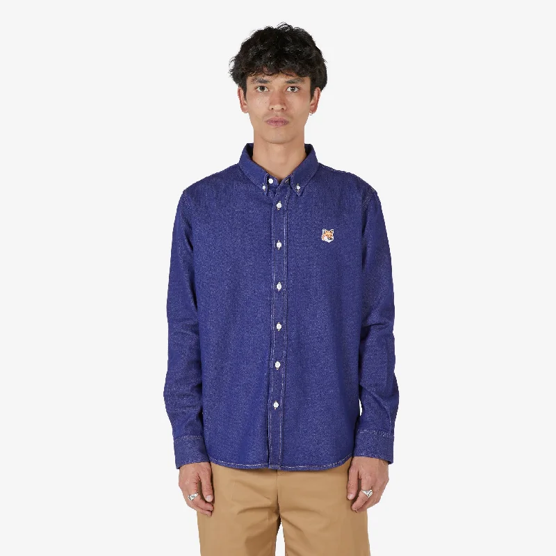 BD Casual Shirt with Institutional Fox Head Patch Indigo