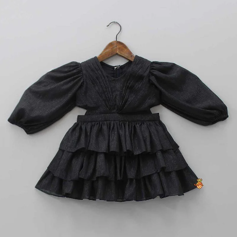 Black Shimmery And Layered Frilly Party Dress