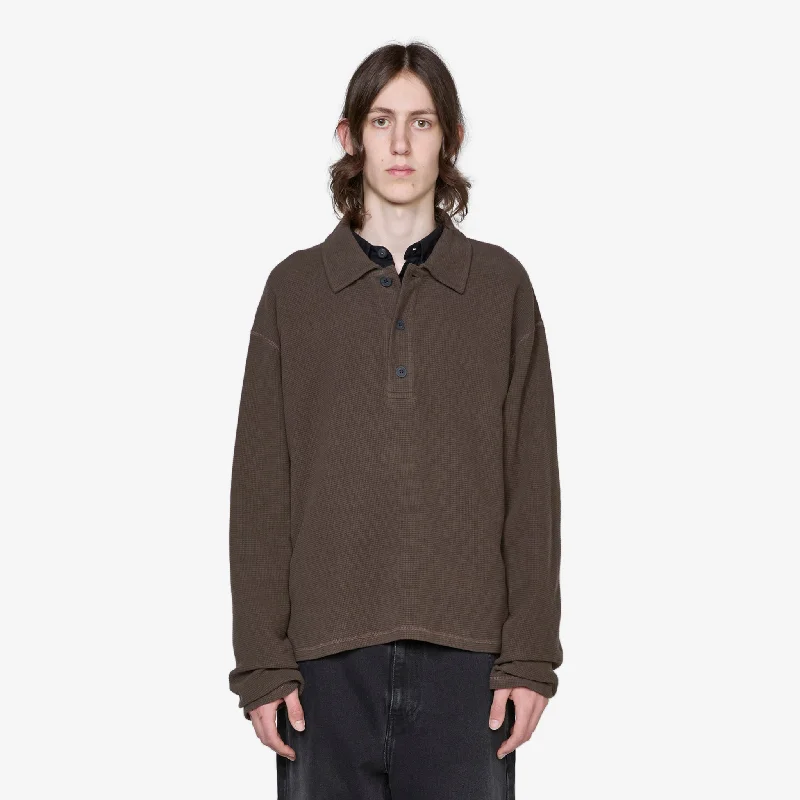 Boucle Knit Polo Shirt Brown