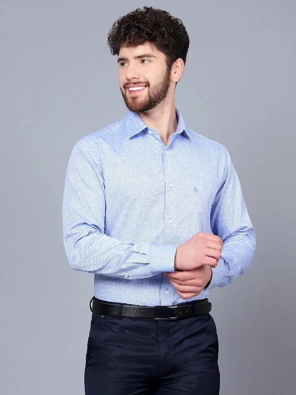 Men's Blue Formal Self textured Full Sleeve Shirt