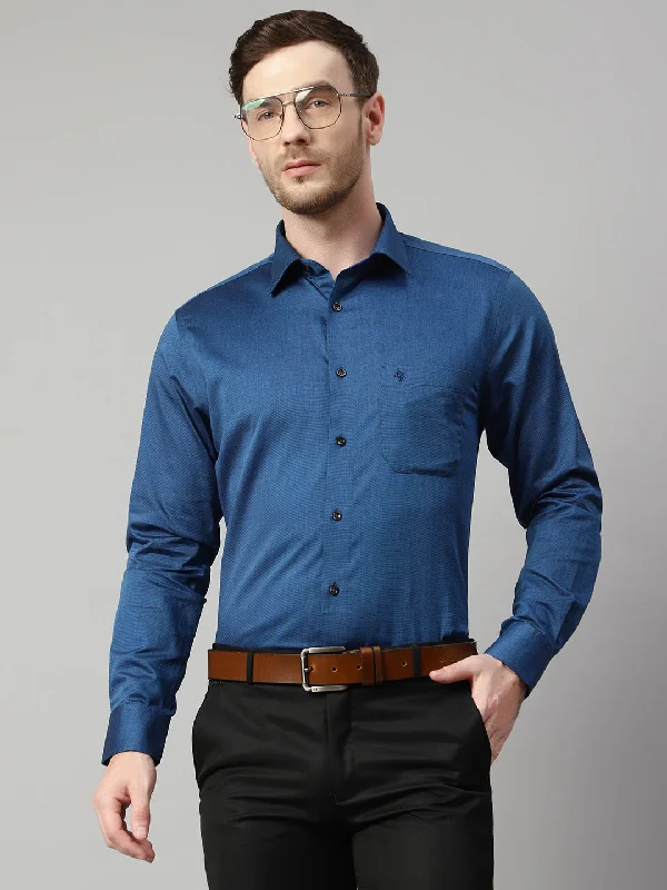 Men's Blue Formal Fil a Fil Plain Full Sleeve Shirt