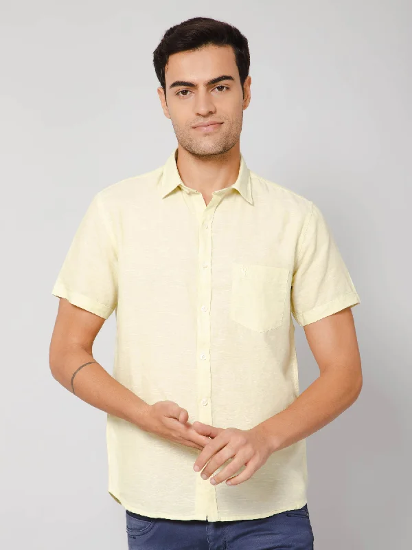 Men's Light Yellow Casual Plain Half Sleeve Shirt