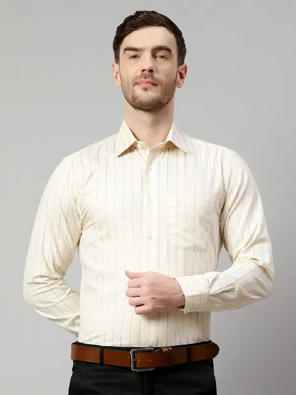 Men's Light Yellow Formal Thin Stripe Full Sleeve Shirt