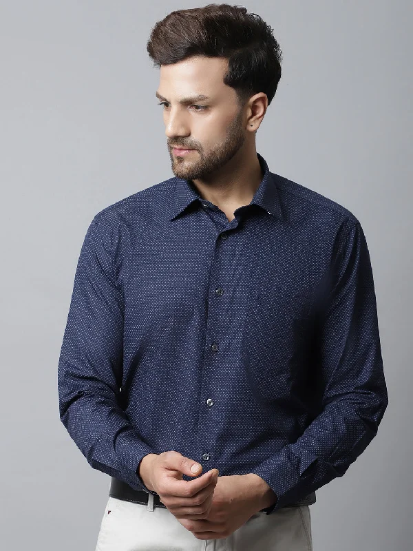 Men's Navy Blue Formal Dot Print Full Sleeve Shirt