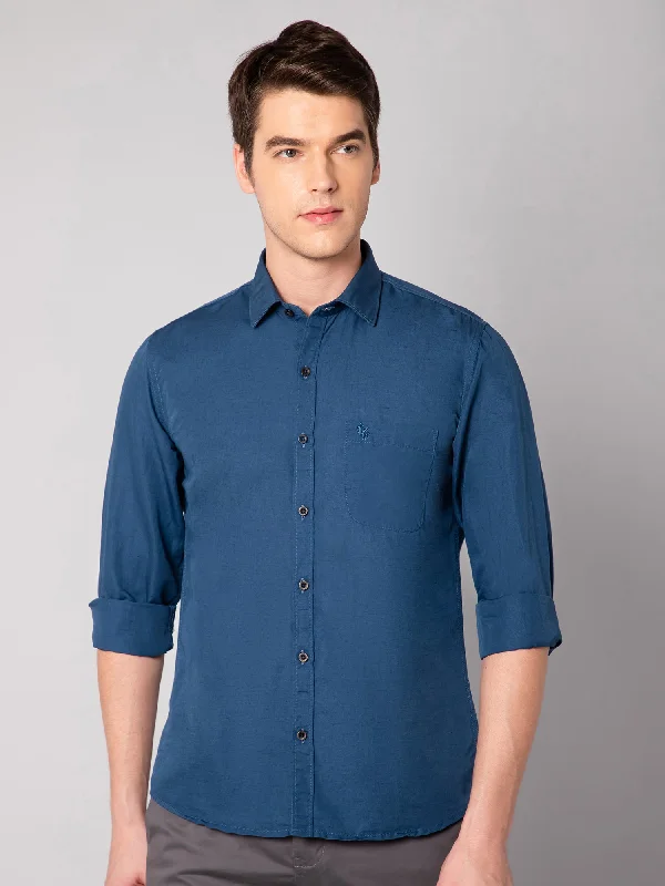 Men's Navy Blue Casual Plain Full Sleeve Shirt