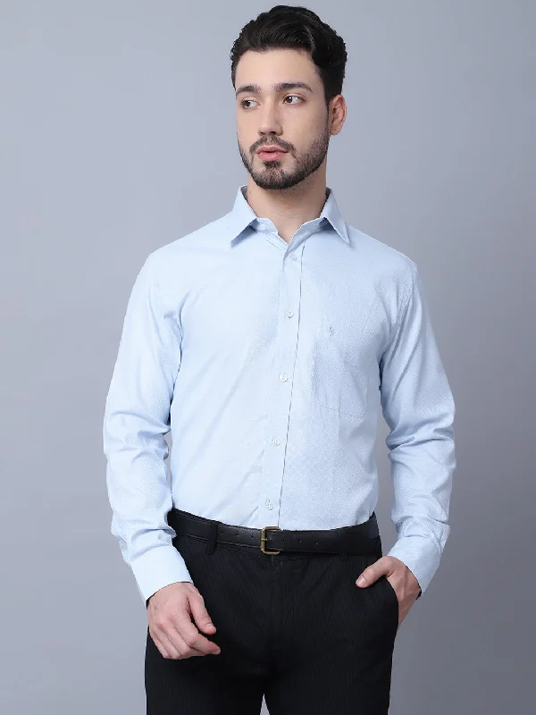 Men's Light Blue Formal Self textured Full Sleeve Shirt