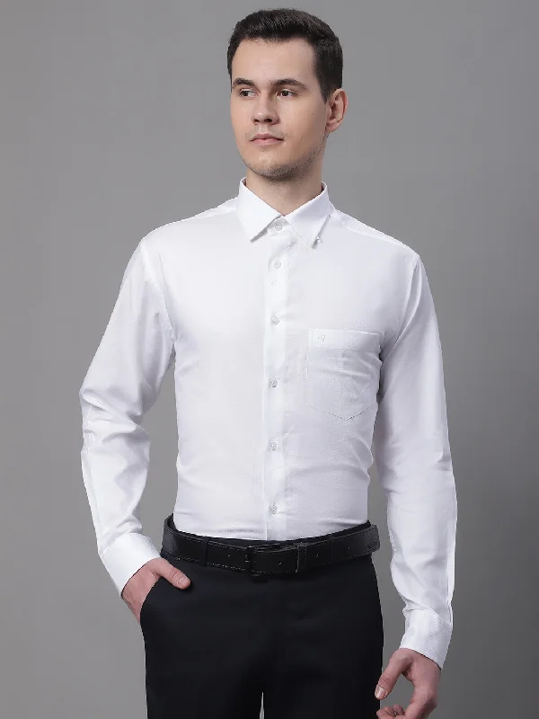 Men's White Formal Self textured Full Sleeve Shirt