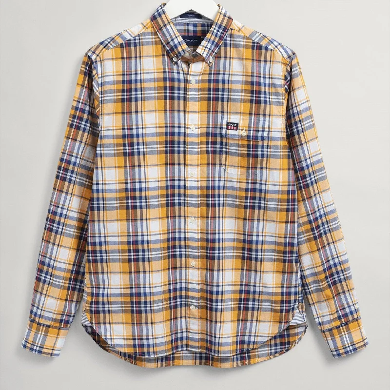 Washed Check Shirt - Medallion Yellow, Navy, Orange