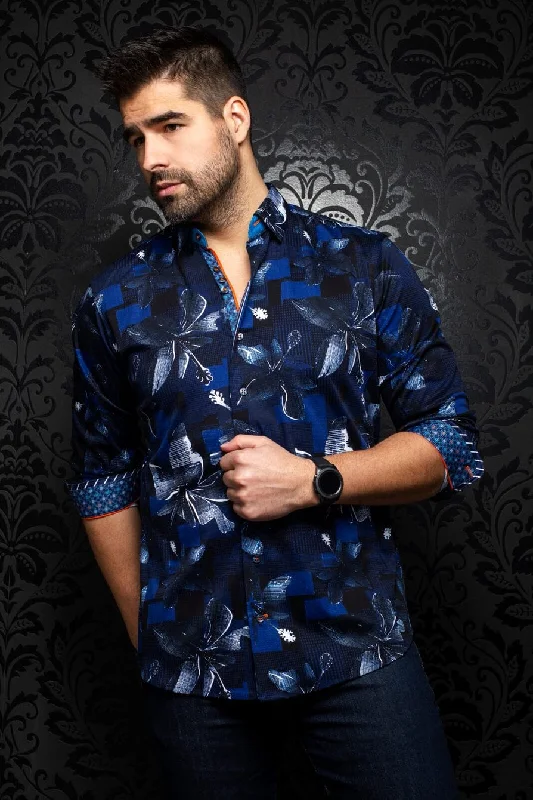 Au Noir Patterned Sport Shirt - Callisto, Navy - VO-000484