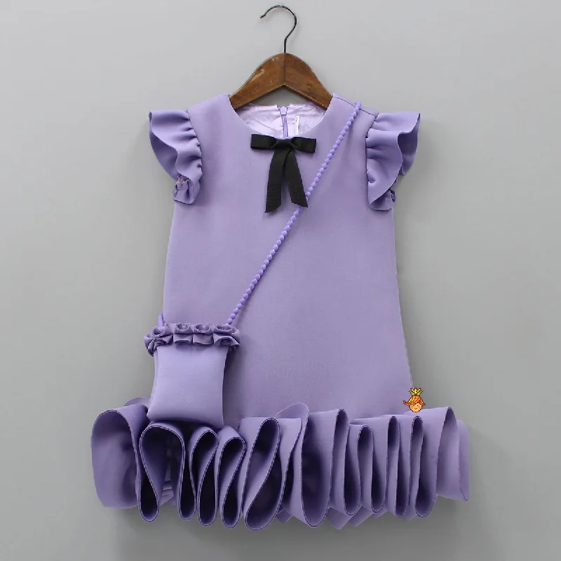 Elegant Lavender Ruffle Dress With Matching Sling Bag