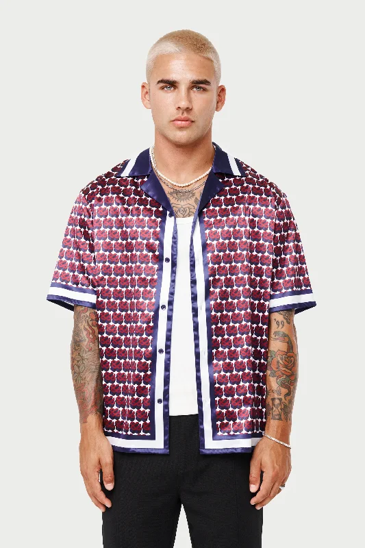 EMBLEM PRINTED RESORT SHIRT - BURGUNDY