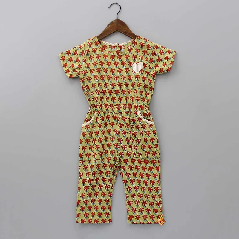 Hand Block Printed And Heart Patch Detailed Jumpsuit