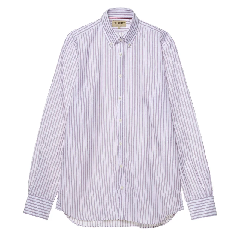 James Purdey Linen Oxford Stripe Button Down Collar Shirt Plum