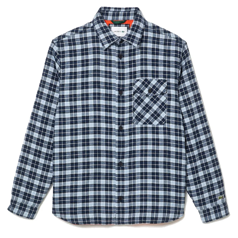 Lacoste Checked Overshirt with Quilted Lining Navy Blue / White