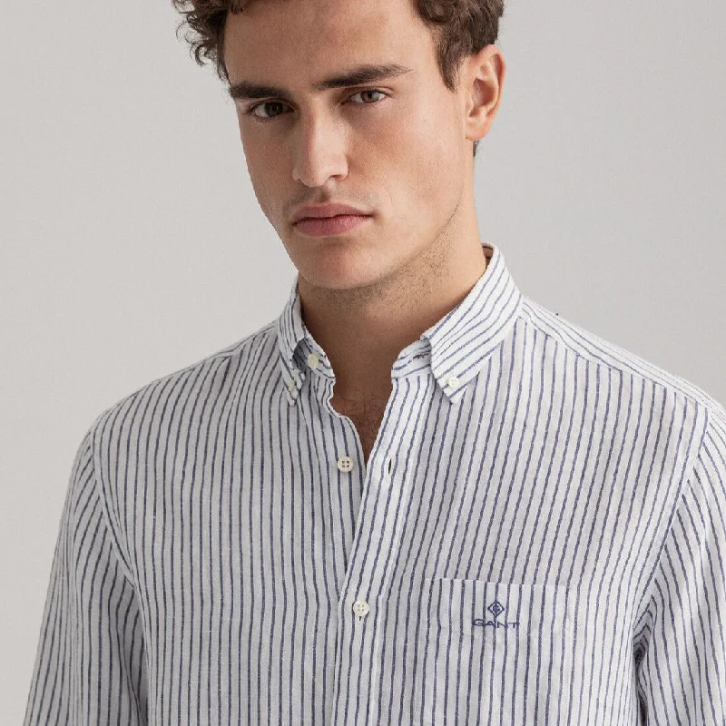 Stripe Linen Shirt - White & Blue | Persian Blue & White