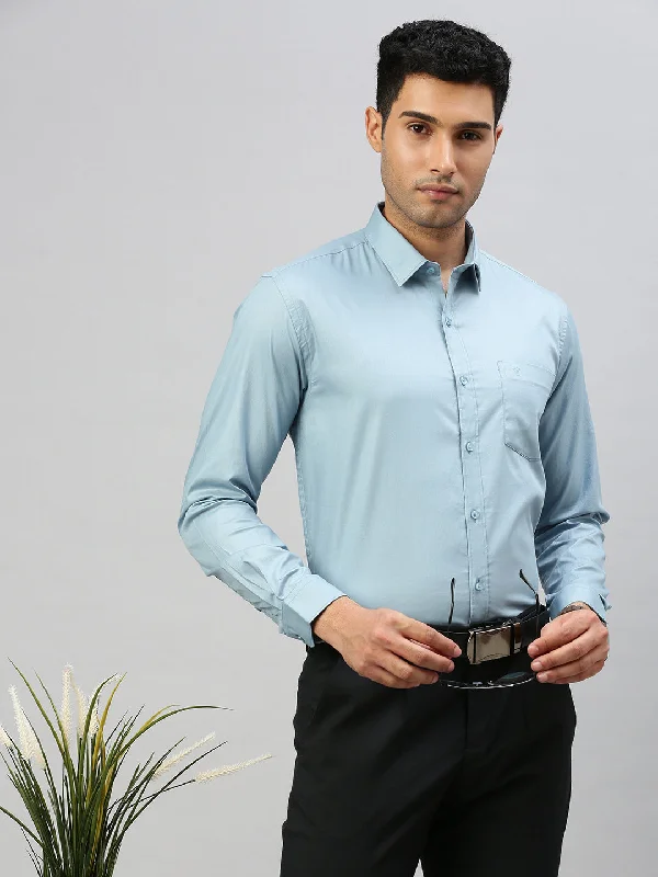 Men 100% Cotton Shirt Blue TW3