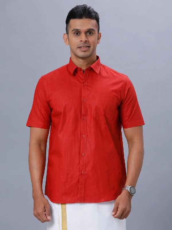 Men 100% cotton Formal Half Sleeves Red Shirt T37 TM6