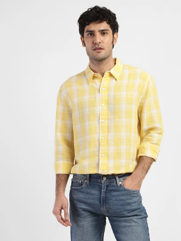 Men's Checkered Spread Collar Linen Shirt