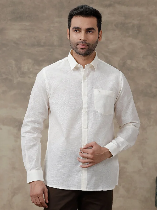 Men Cotton Blend Formal Shirt Half White CV6