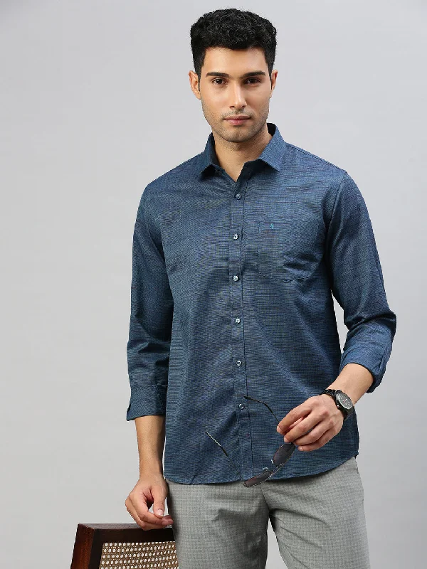 Men Cotton Blend Shirt Navy T33 TI5