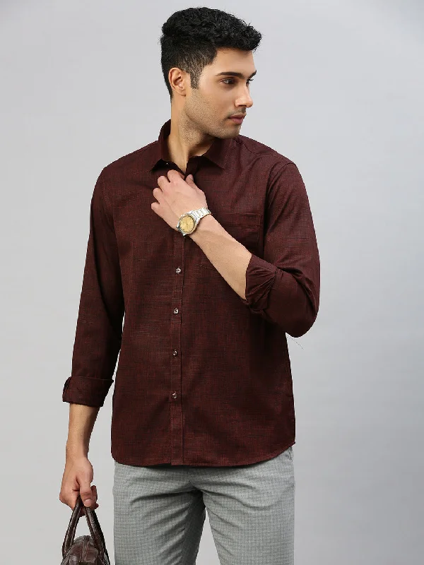 Men Cotton Blend Shirt Brown T33 TI3