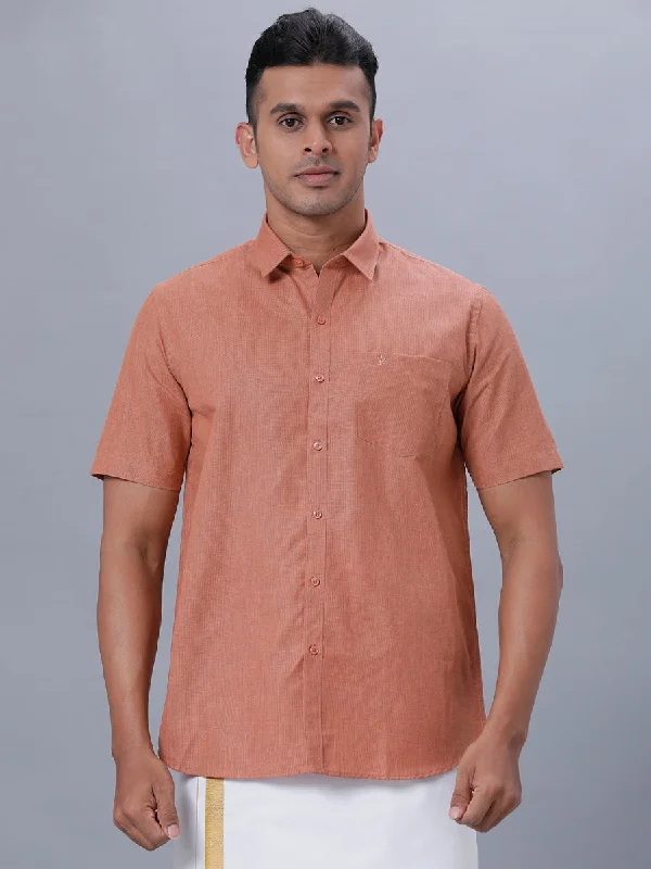 Men Cotton Shirt Half Sleeves Brown T1 GC18