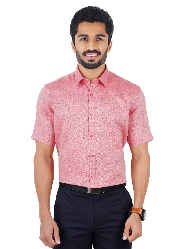 Men Poly Cotton Shirt Half Sleeves Bright Pink T18 CY3