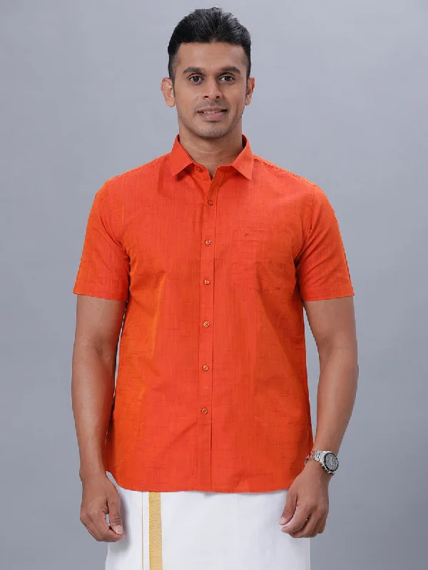 Men Cotton Rich Shirt Half Sleeves Orange T20 CR3