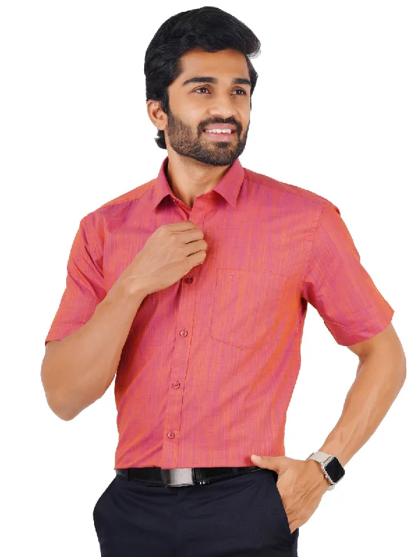 Men Cotton Blend Shirt Half Sleeves Pale Violet Red T32 TH10