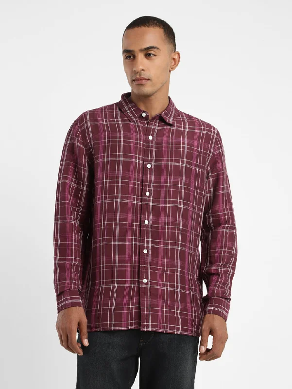 Men's Checkered Spread Collar Linen Shirt