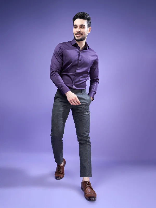 Men Slim Fit Purple  Full Sleeves Shirt