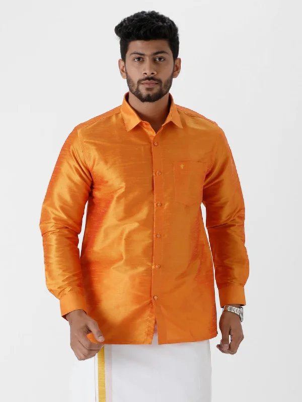 Men Solid Fancy Shirt Orange