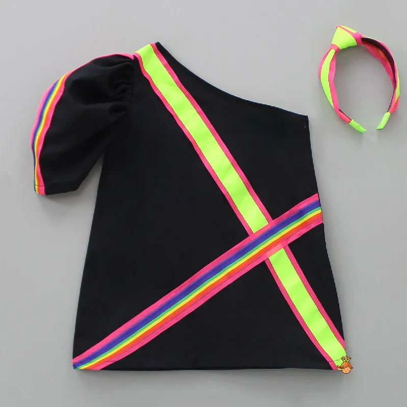 Multicolour Stripe One Shoulder Dress With Hairband