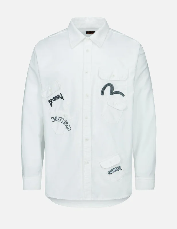 Multiple Embroideries Multi-pocket Shirt