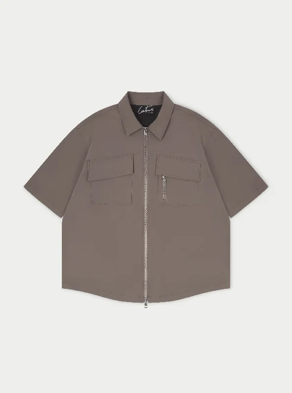 TECHNICAL HEAVYWEIGHT ZIP OVERSHIRT - COFFEE